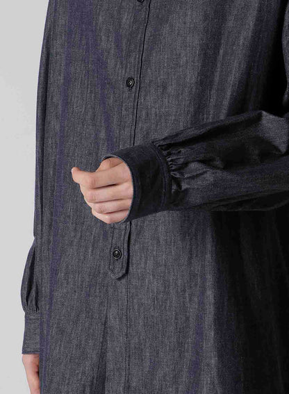 6OZ DENIM GARMENTFINISH DESIGN COLLAR BIG BLOUSE