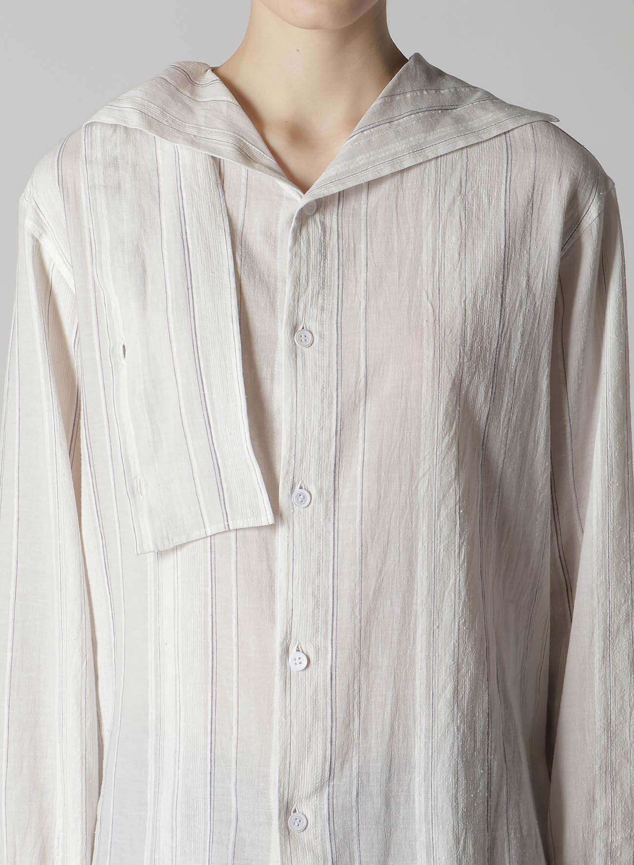 STRIPE SHRINK-FINISH SAILOR COLLAR BLUSE