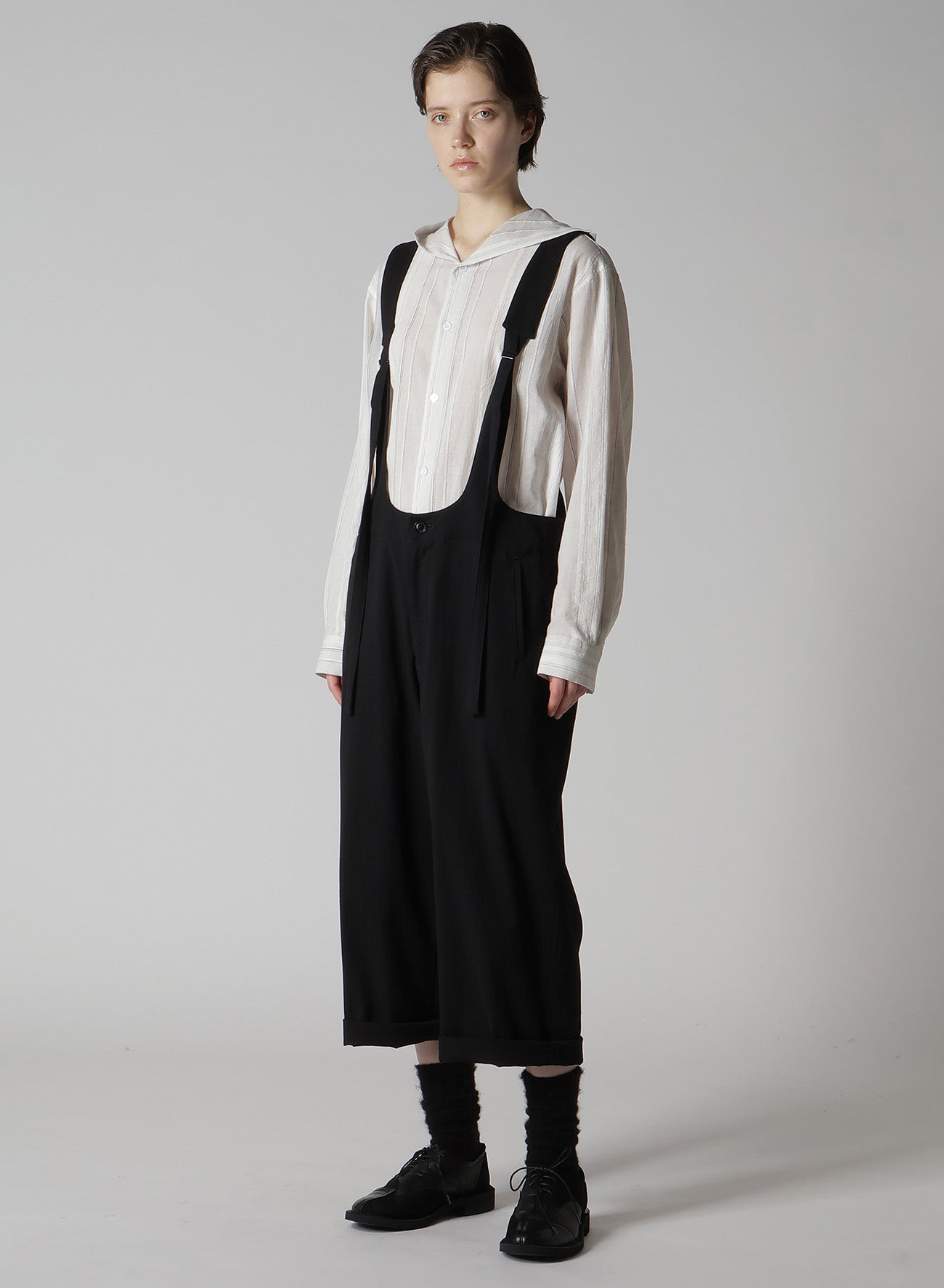 STRIPE SHRINK-FINISH SAILOR COLLAR BLUSE