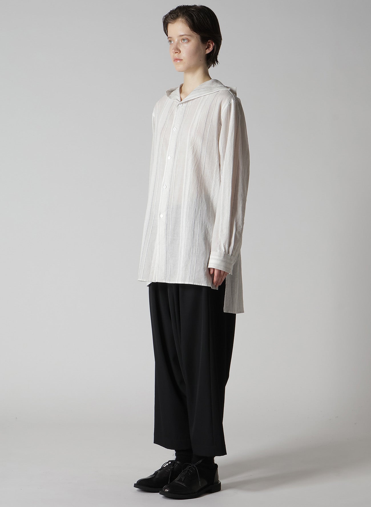 STRIPE SHRINK-FINISH SAILOR COLLAR BLUSE