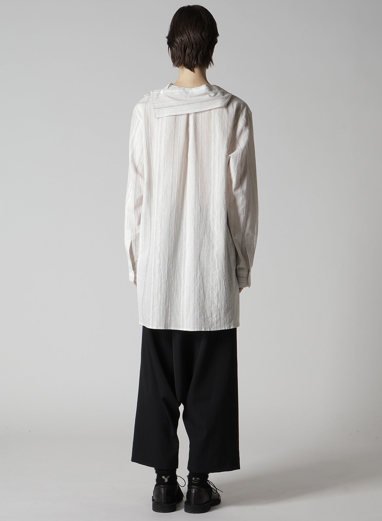 STRIPE SHRINK-FINISH SAILOR COLLAR BLUSE