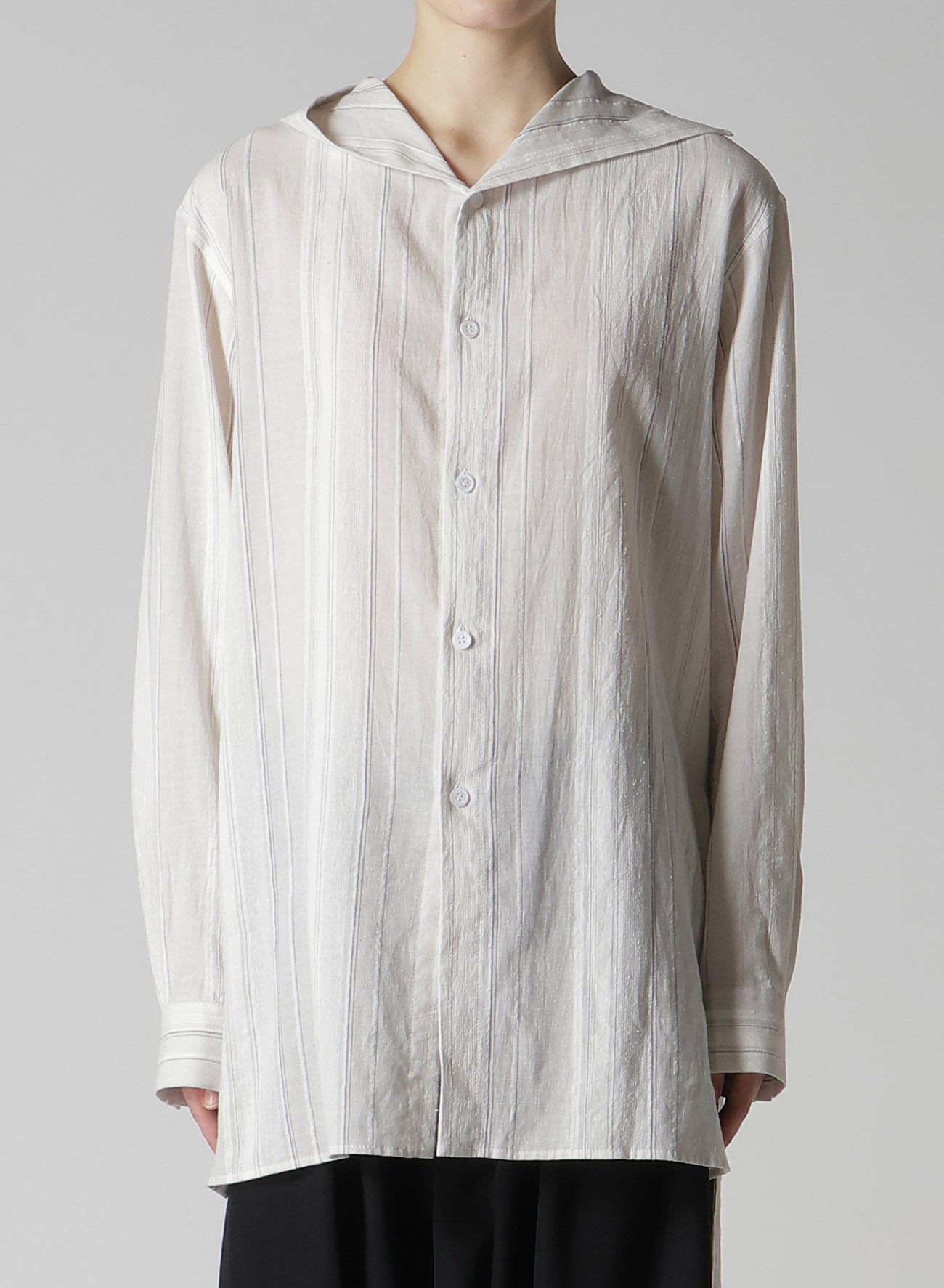 STRIPE SHRINK-FINISH SAILOR COLLAR BLUSE