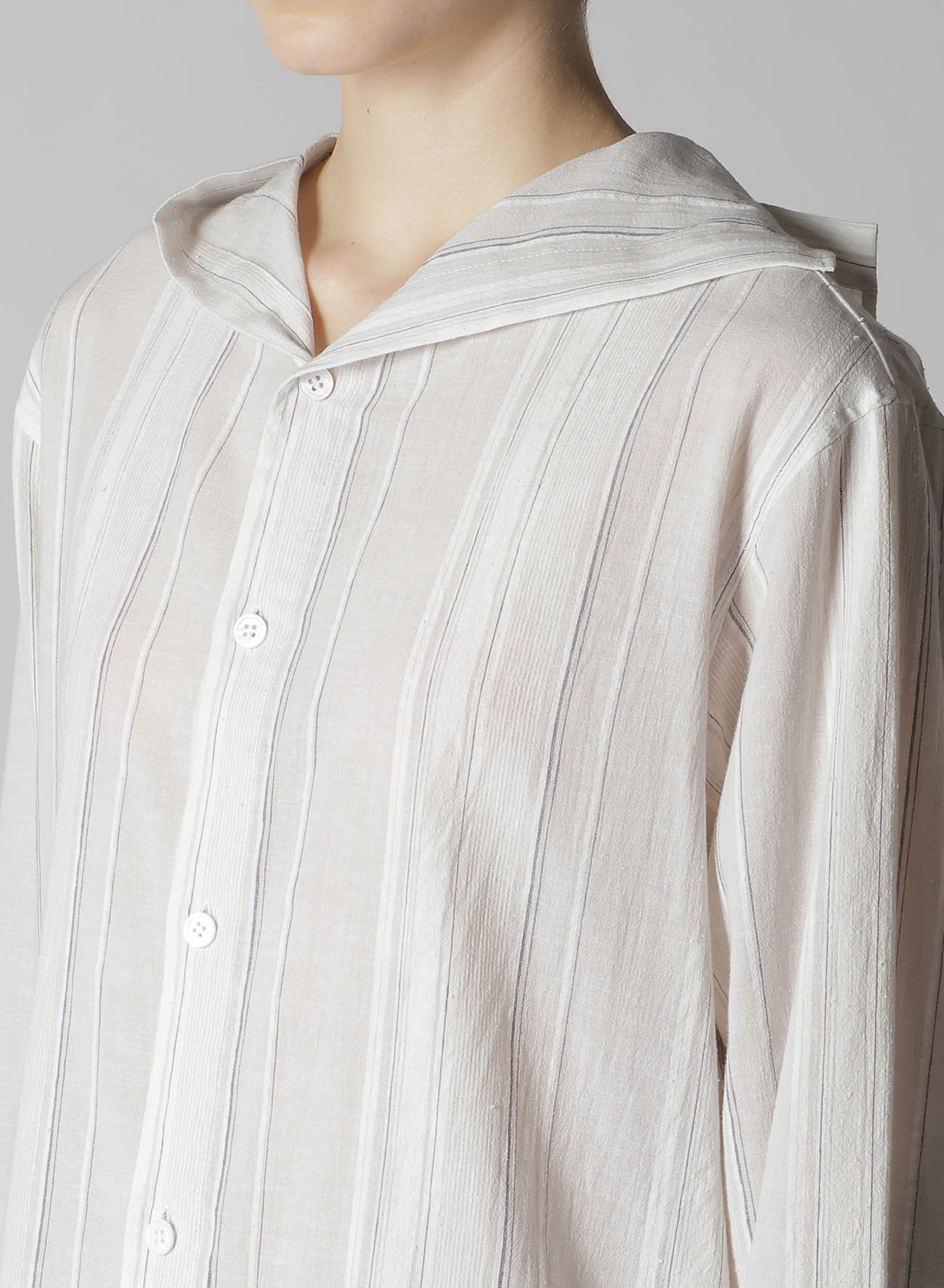 STRIPE SHRINK-FINISH SAILOR COLLAR BLUSE