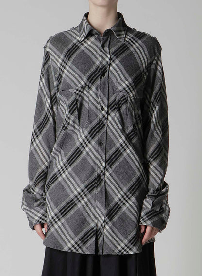 GAUZE PLAID SHOULDER LOOP BLOUSE