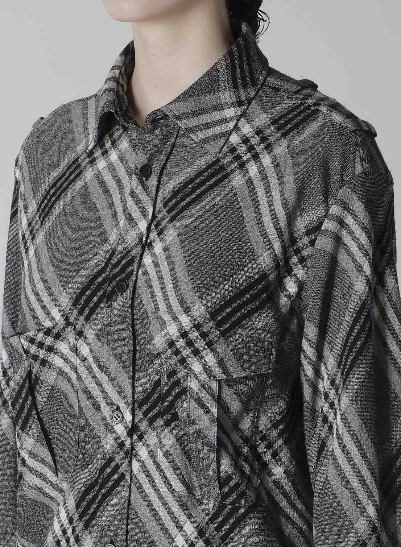 GAUZE PLAID SHOULDER LOOP BLOUSE