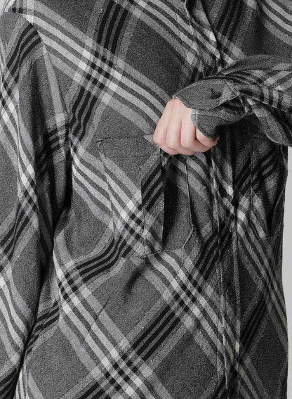 GAUZE PLAID SHOULDER LOOP BLOUSE