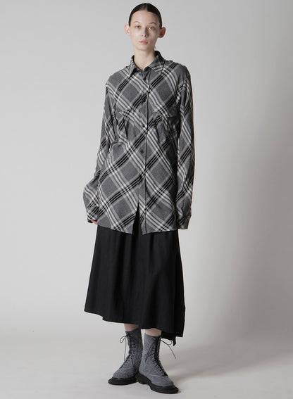 GAUZE PLAID SHOULDER LOOP BLOUSE
