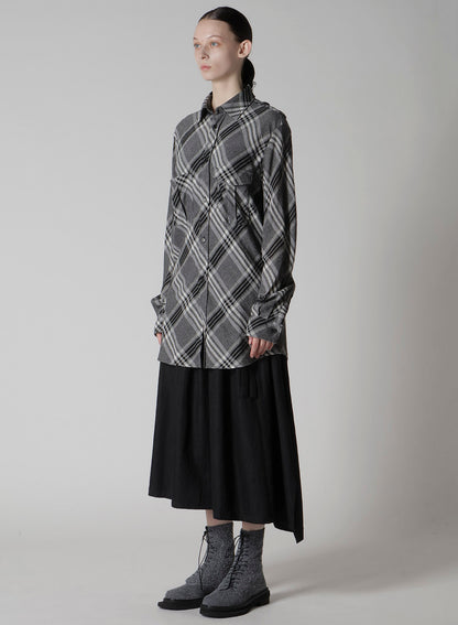 GAUZE PLAID SHOULDER LOOP BLOUSE