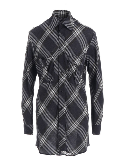 GAUZE PLAID SHOULDER LOOP BLOUSE