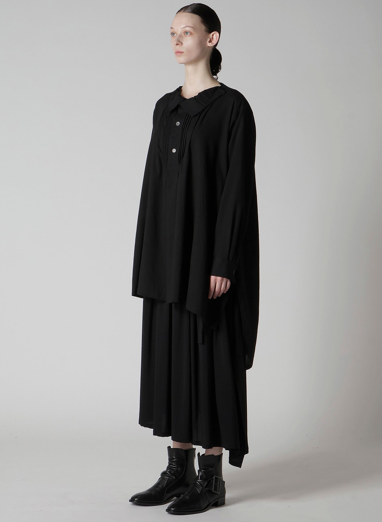 COTTON VIYELLA PINTUCK ASYMMETERIC BLOUSE