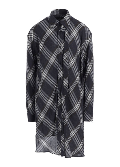 GAUZE PLAID HANGING PLACKET BLOUSE