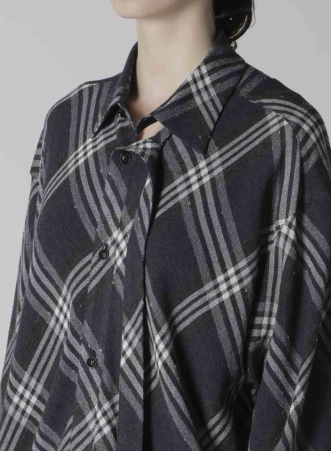 GAUZE PLAID HANGING PLACKET BLOUSE