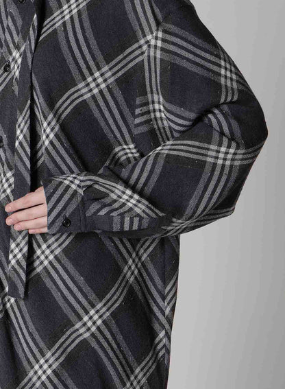 GAUZE PLAID HANGING PLACKET BLOUSE