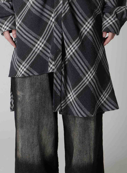 GAUZE PLAID HANGING PLACKET BLOUSE