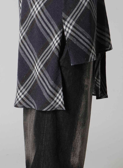 GAUZE PLAID HANGING PLACKET BLOUSE