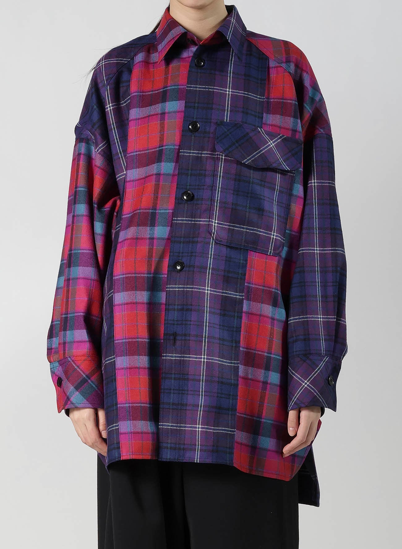 PLAID SHIRT COLLAR BLOUSE