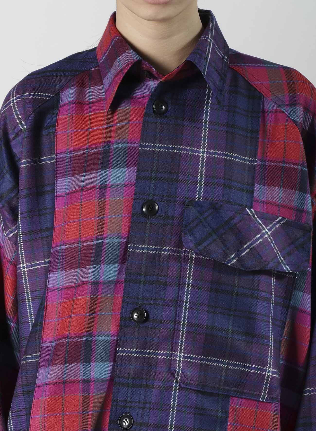 PLAID SHIRT COLLAR BLOUSE