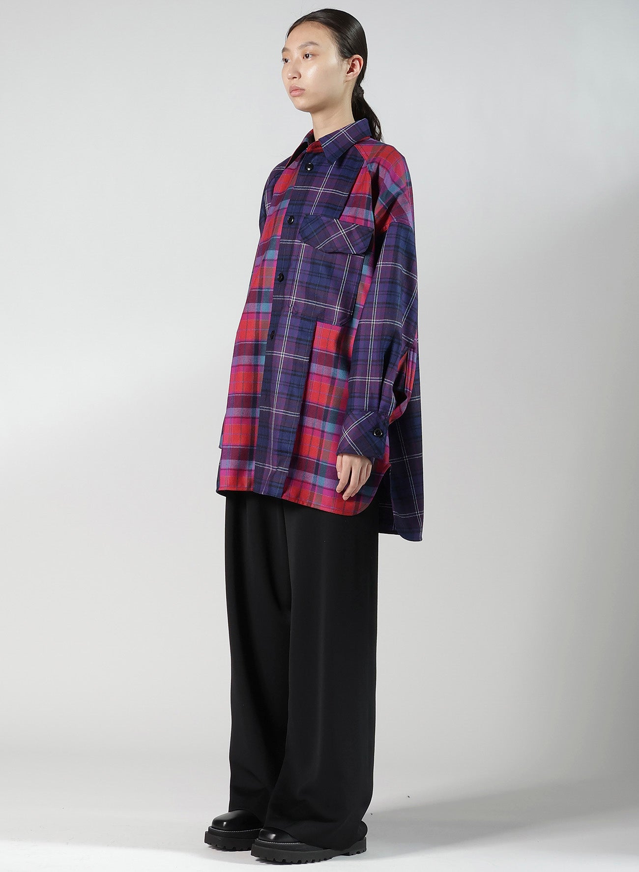 PLAID SHIRT COLLAR BLOUSE