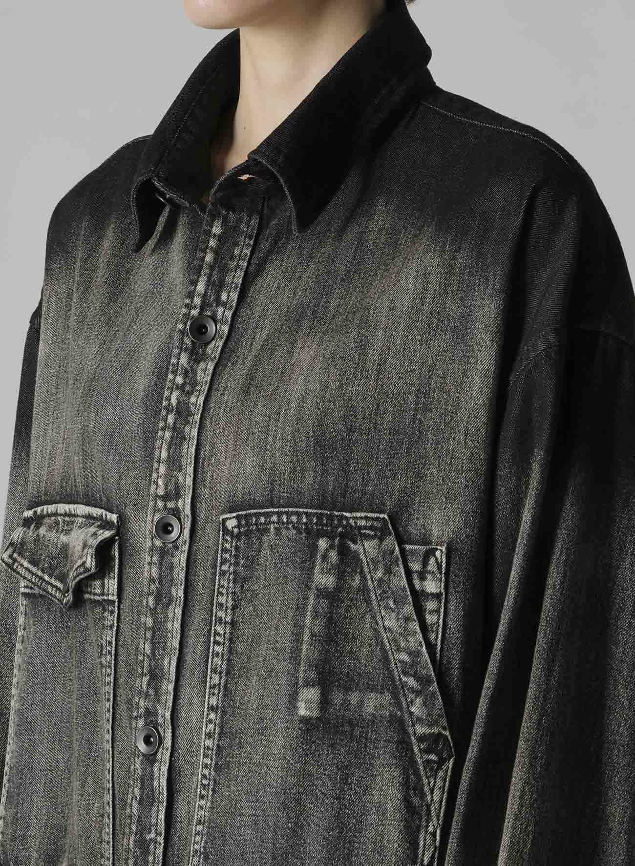 SPOTTED DENIM BIG GOWN BLOUSE