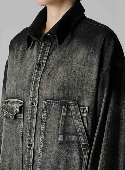 SPOTTED DENIM BIG GOWN BLOUSE