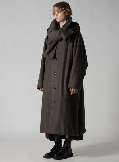 COTTON/FLAX MOLESKIN DETACHABLE HOODIE COAT