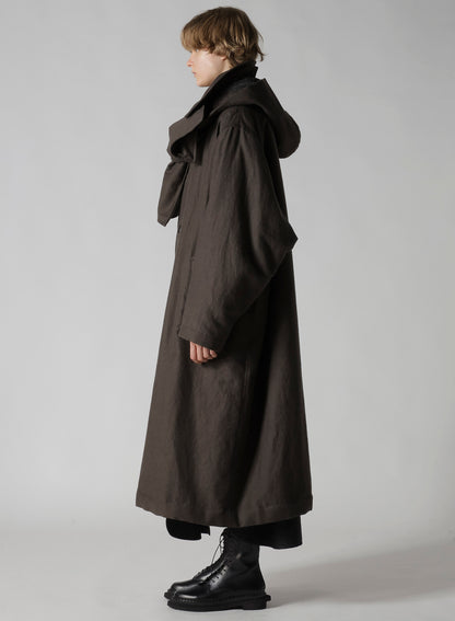COTTON/FLAX MOLESKIN DETACHABLE HOODIE COAT