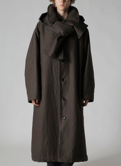 COTTON/FLAX MOLESKIN DETACHABLE HOODIE COAT