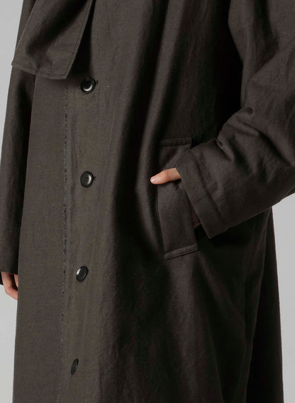 COTTON/FLAX MOLESKIN DETACHABLE HOODIE COAT