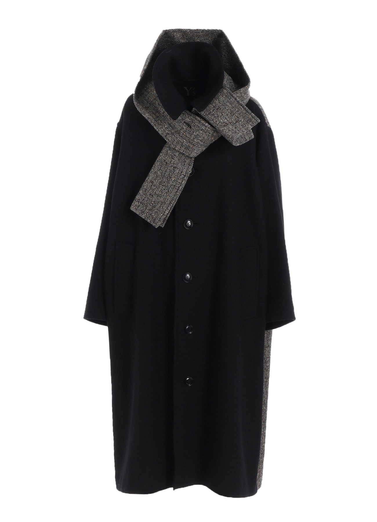BIG HERRINGBONE DETACHABLE HOODIE COAT