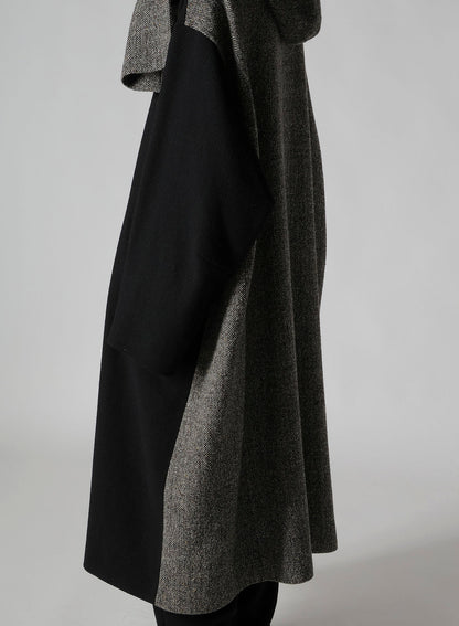 BIG HERRINGBONE DETACHABLE HOODIE COAT