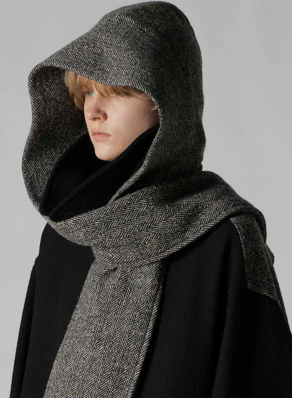 BIG HERRINGBONE DETACHABLE HOODIE COAT