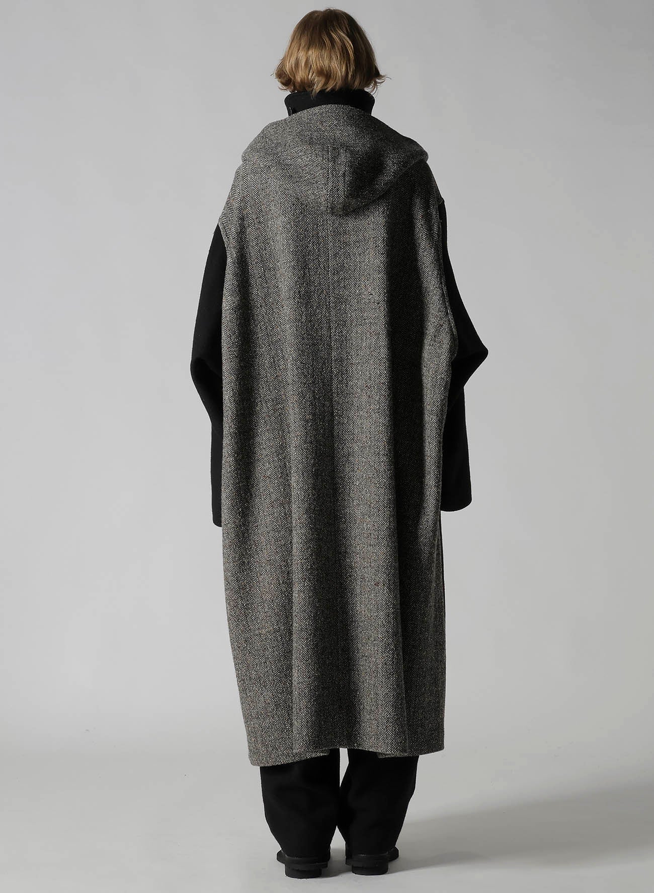BIG HERRINGBONE DETACHABLE HOODIE COAT