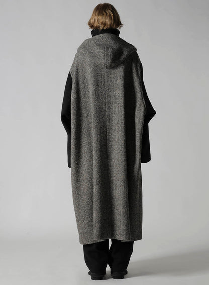 BIG HERRINGBONE DETACHABLE HOODIE COAT