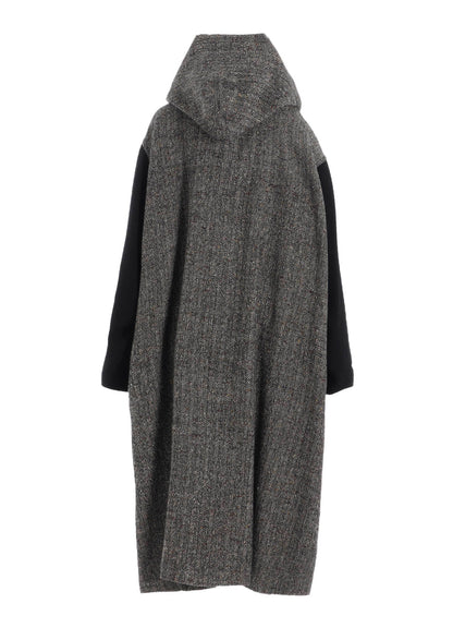 BIG HERRINGBONE DETACHABLE HOODIE COAT