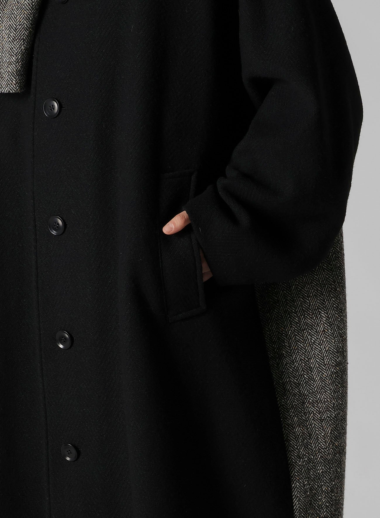 BIG HERRINGBONE DETACHABLE HOODIE COAT