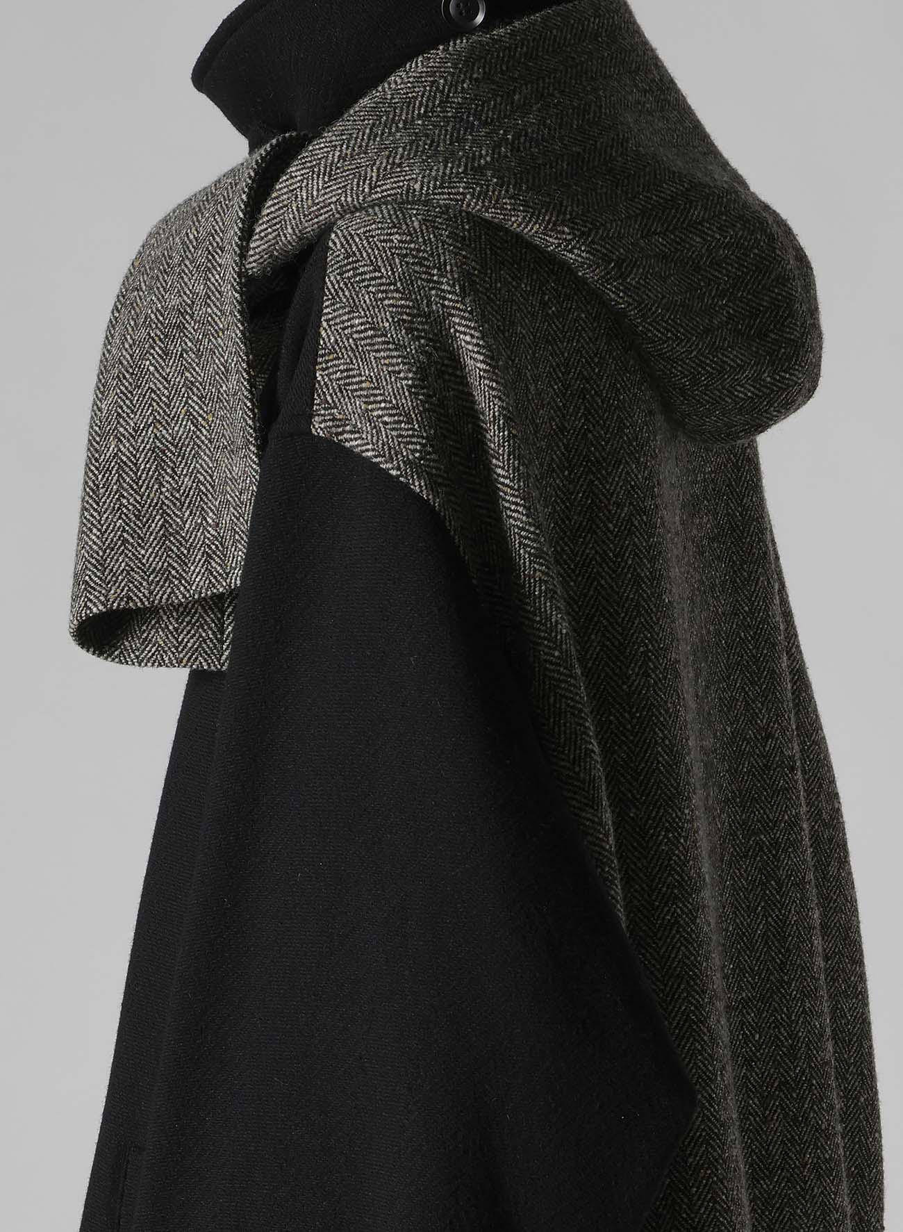BIG HERRINGBONE DETACHABLE HOODIE COAT