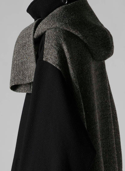 BIG HERRINGBONE DETACHABLE HOODIE COAT