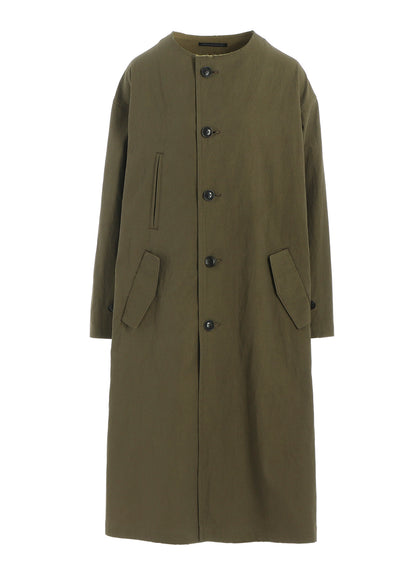 COTTON NYLON GABARDINE COLLARLESS COAT
