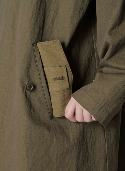 COTTON NYLON GABARDINE COLLARLESS COAT