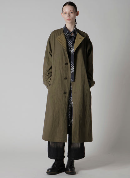 COTTON NYLON GABARDINE COLLARLESS COAT