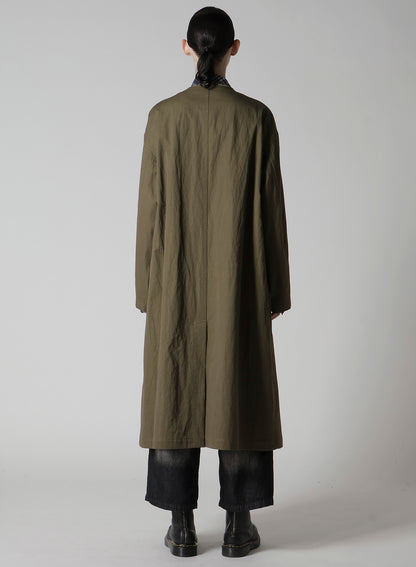 COTTON NYLON GABARDINE COLLARLESS COAT
