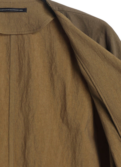 COTTON NYLON GABARDINE COLLARLESS COAT