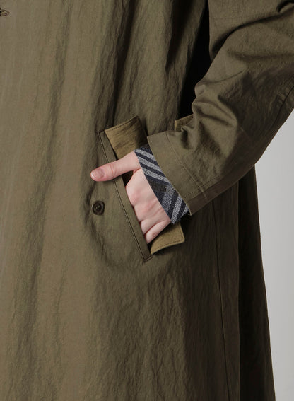 COTTON NYLON GABARDINE COLLARLESS COAT