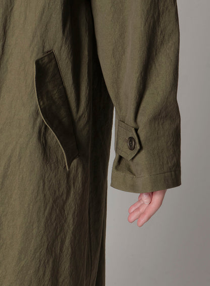 COTTON NYLON GABARDINE COLLARLESS COAT