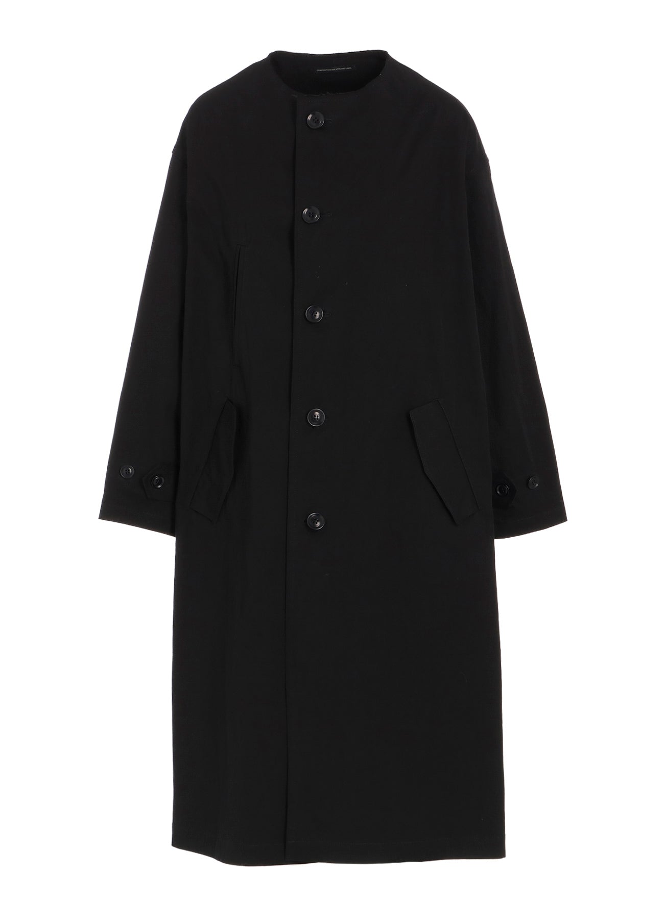 COTTON NYLON GABARDINE COLLARLESS COAT