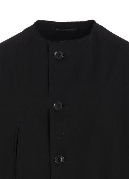 COTTON NYLON GABARDINE COLLARLESS COAT