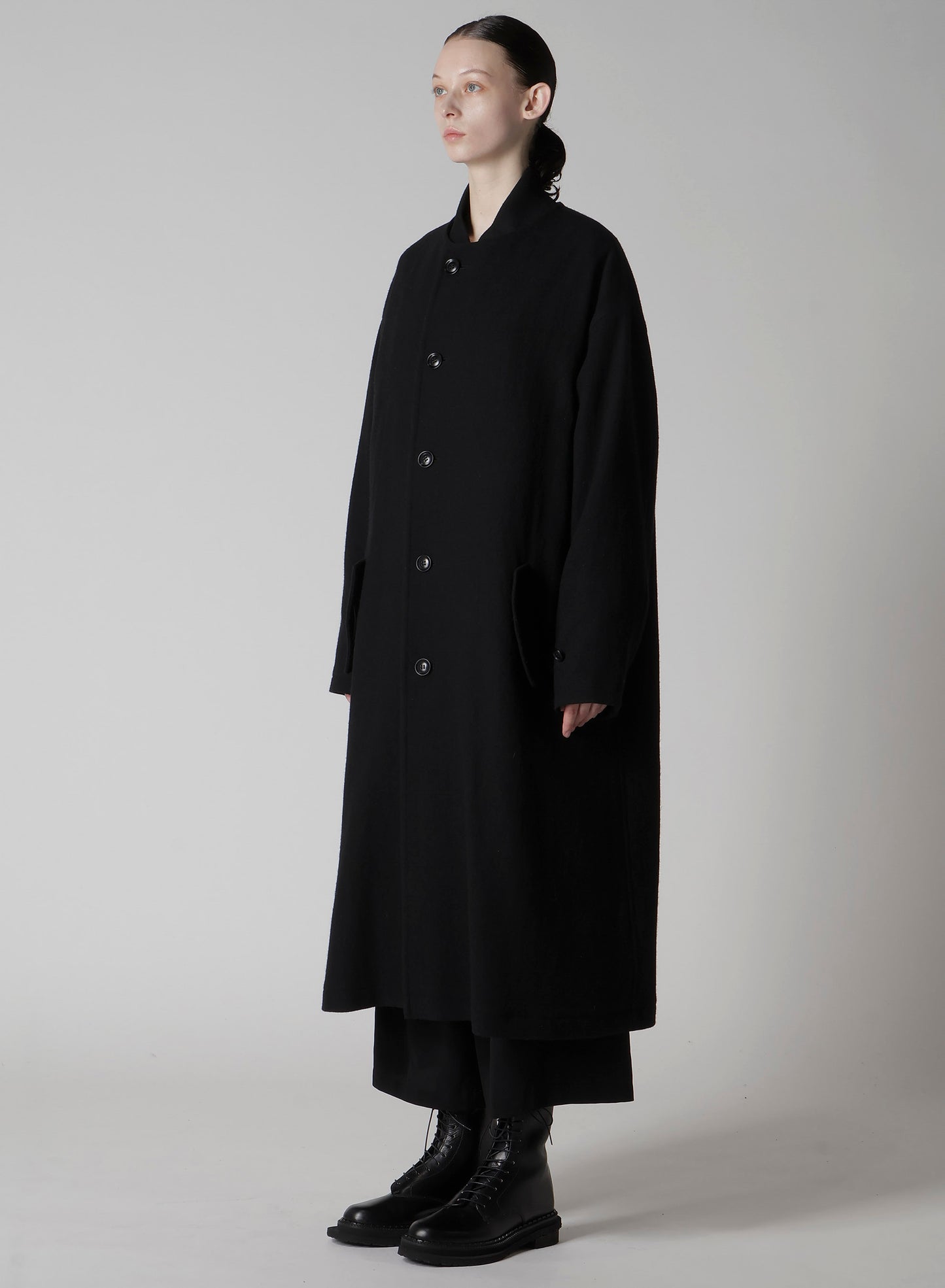 TOP VINTAGE FLANNEL COLLARLESS COAT