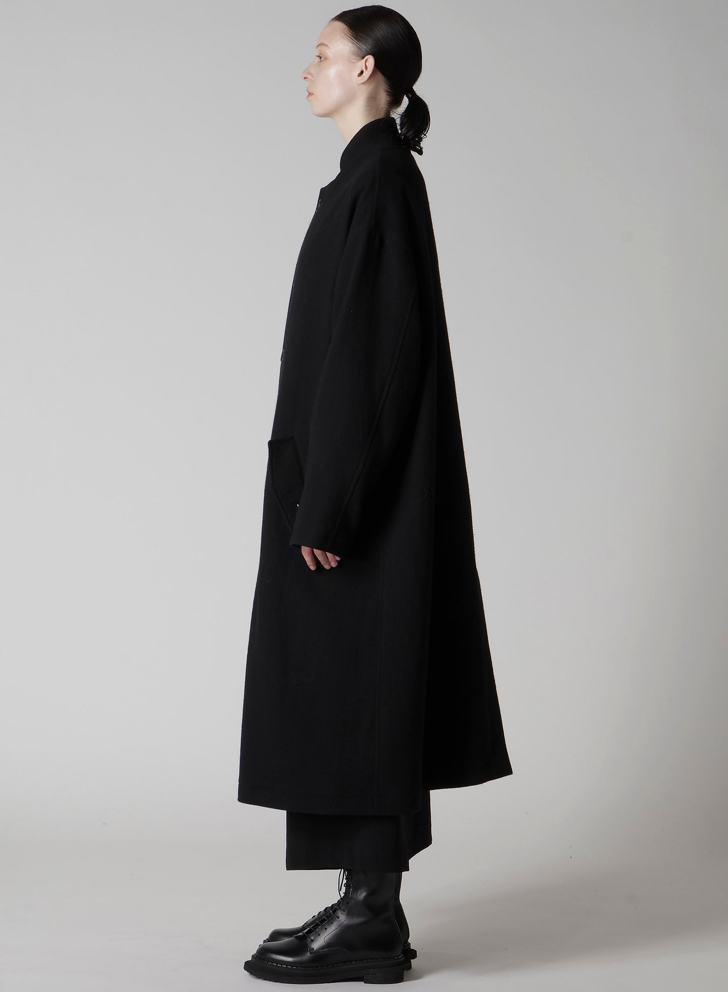TOP VINTAGE FLANNEL COLLARLESS COAT