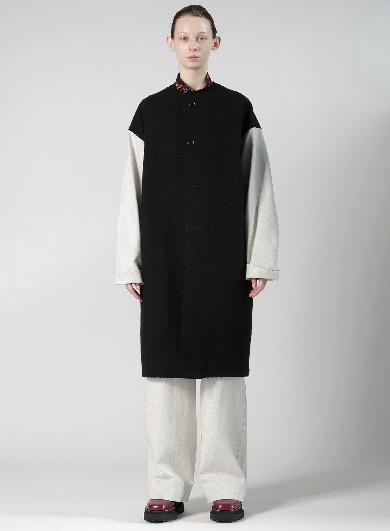 CABLE JQ KNIT COLLERLESS COAT