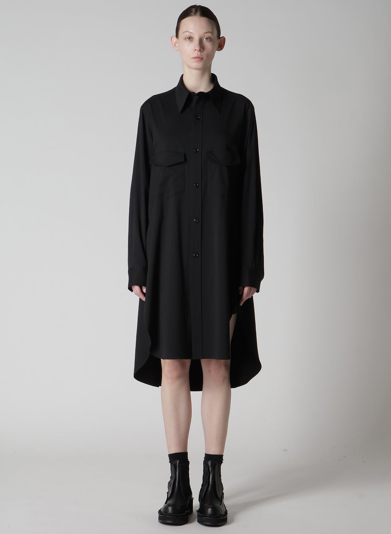 WOOL BREND TWILL MILITARY SHIRT DRESS